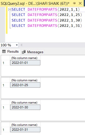 DateFromParts in SQL Server