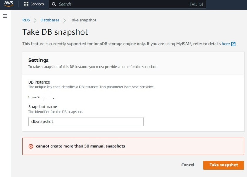 cannot create more than 50 manual snapshots